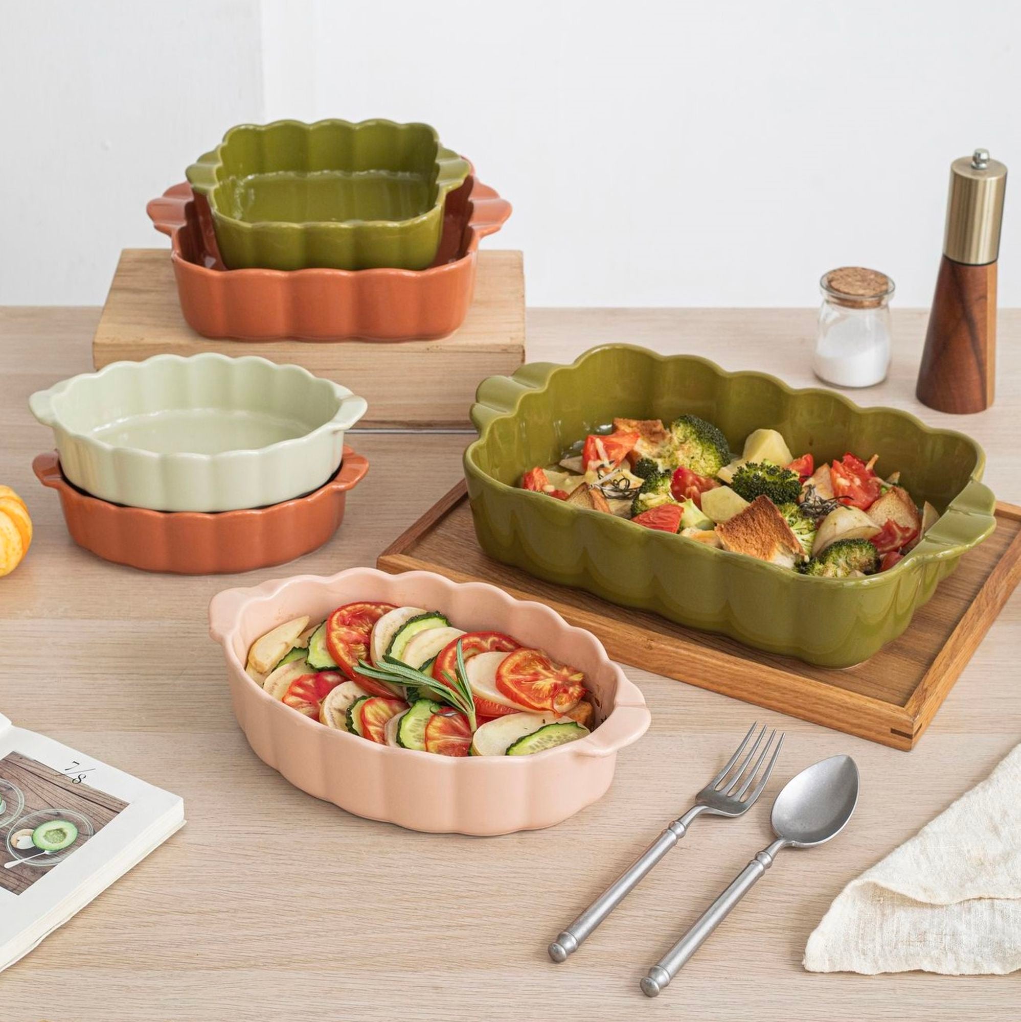 Plat à Four Fiorella en Grès Vert 22×13 cm