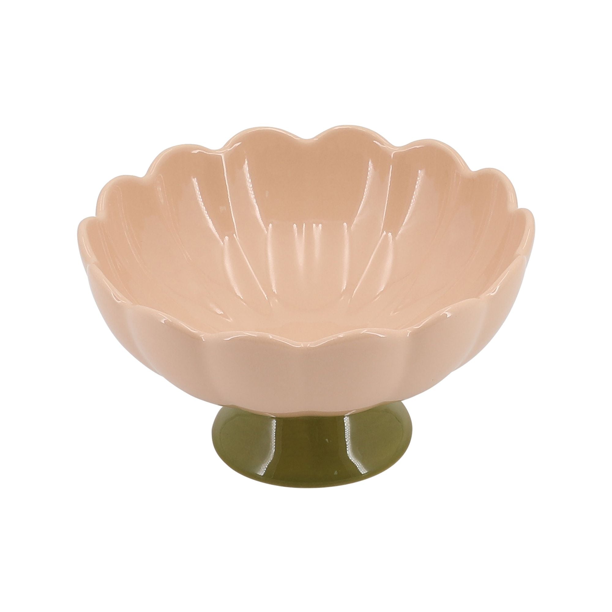 Plat sur Pied Fiorella en grès Rose & Vert 14×7,5 cm