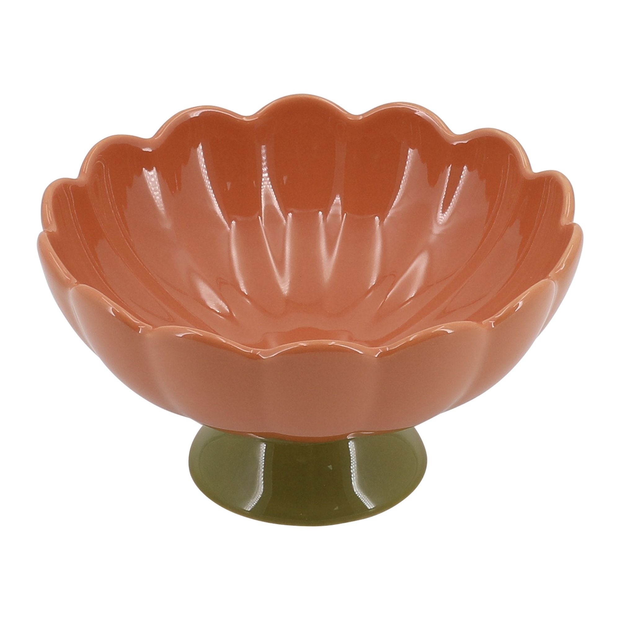 Plat sur Pied Fiorella en grès Terracotta & Vert 21×11,5 cm