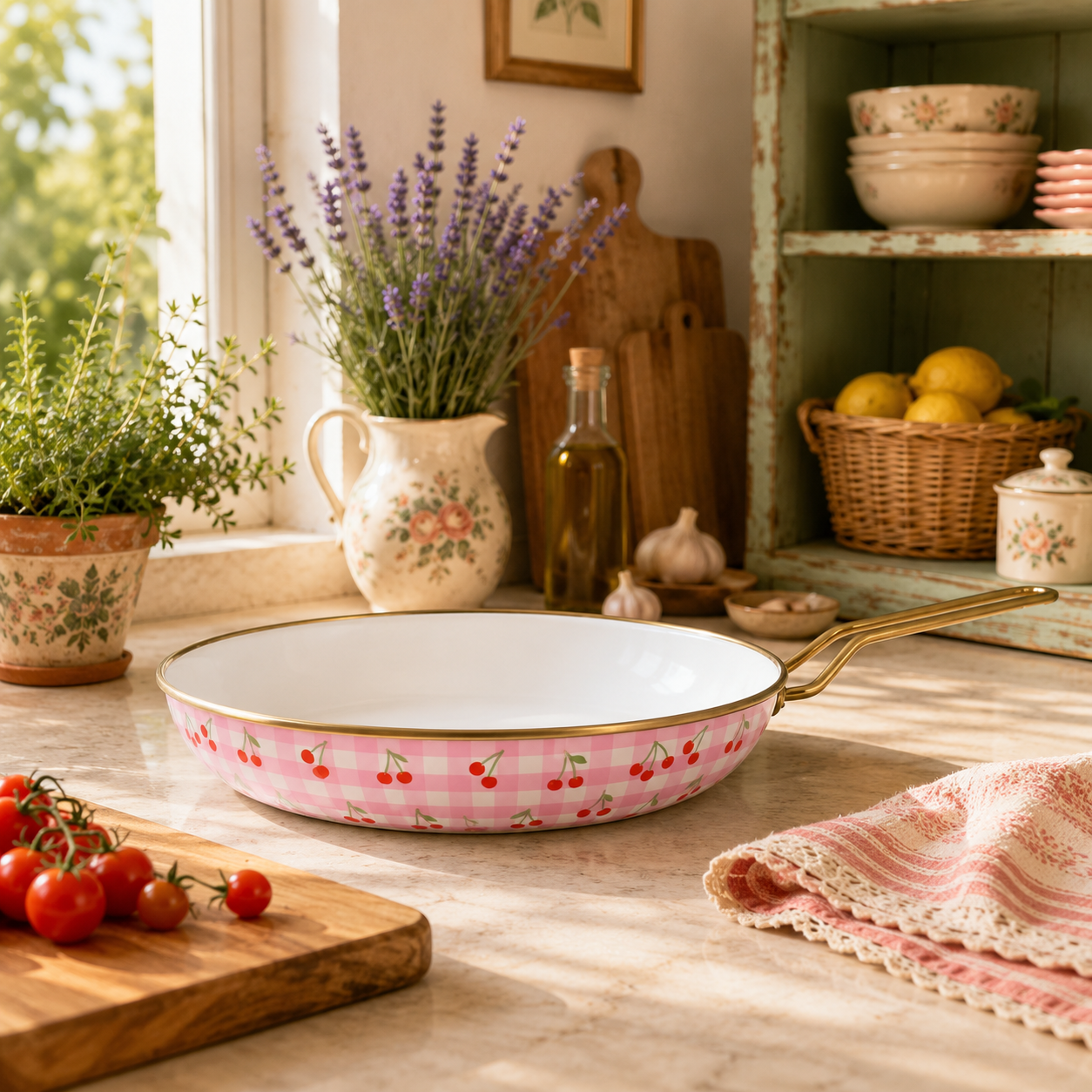 Poêle Vichy Cerise 24cm en acier émaillé