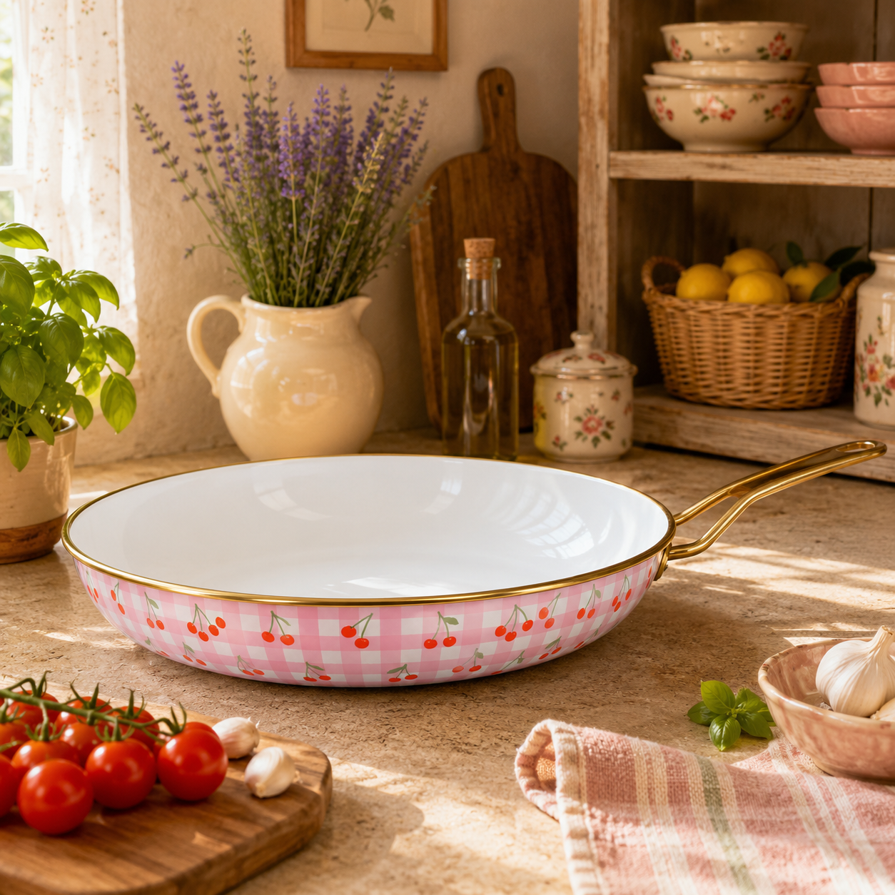 Poêle Vichy Cerise 28cm en acier émaillé