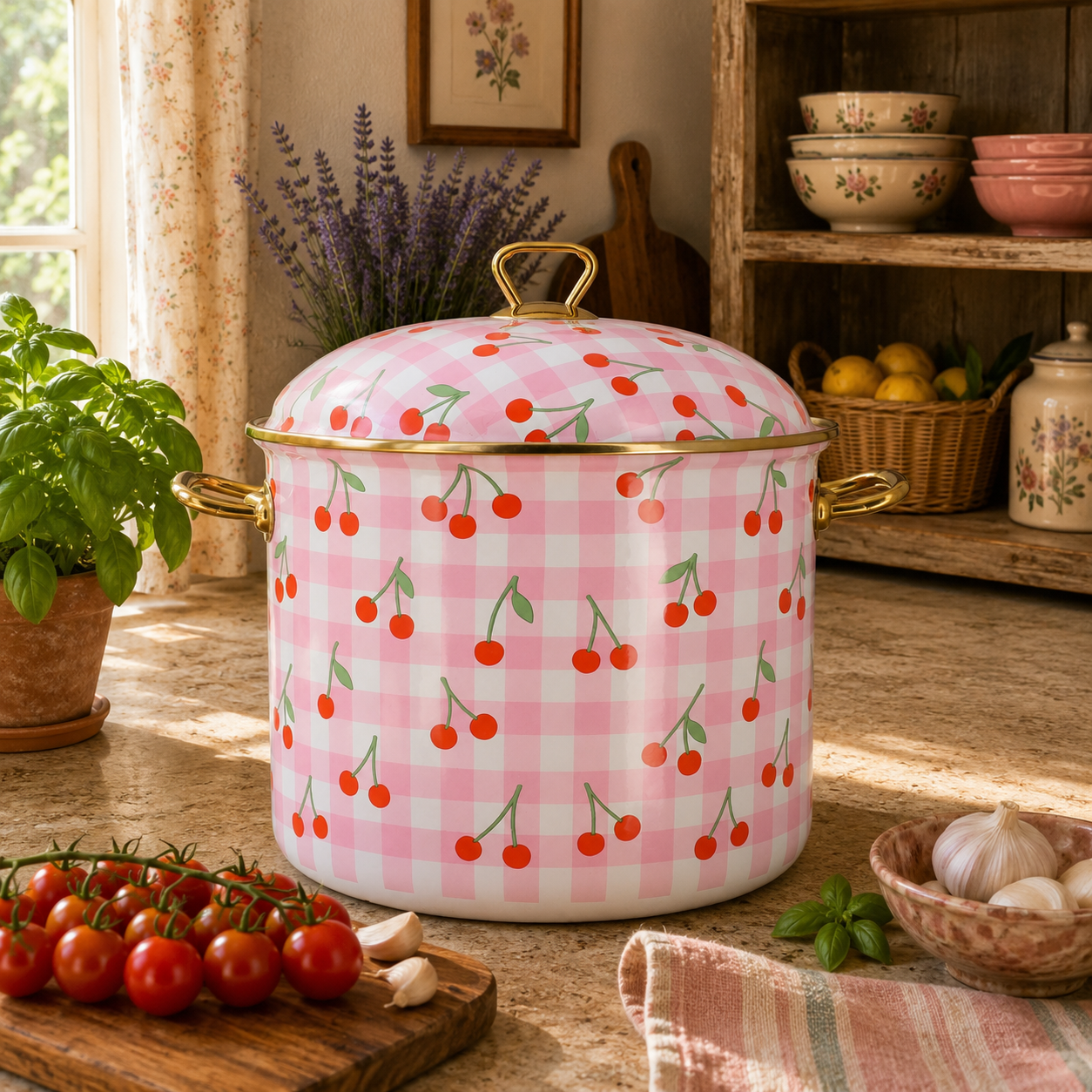 Marmite Vichy Cerise 24cm en acier émaillé