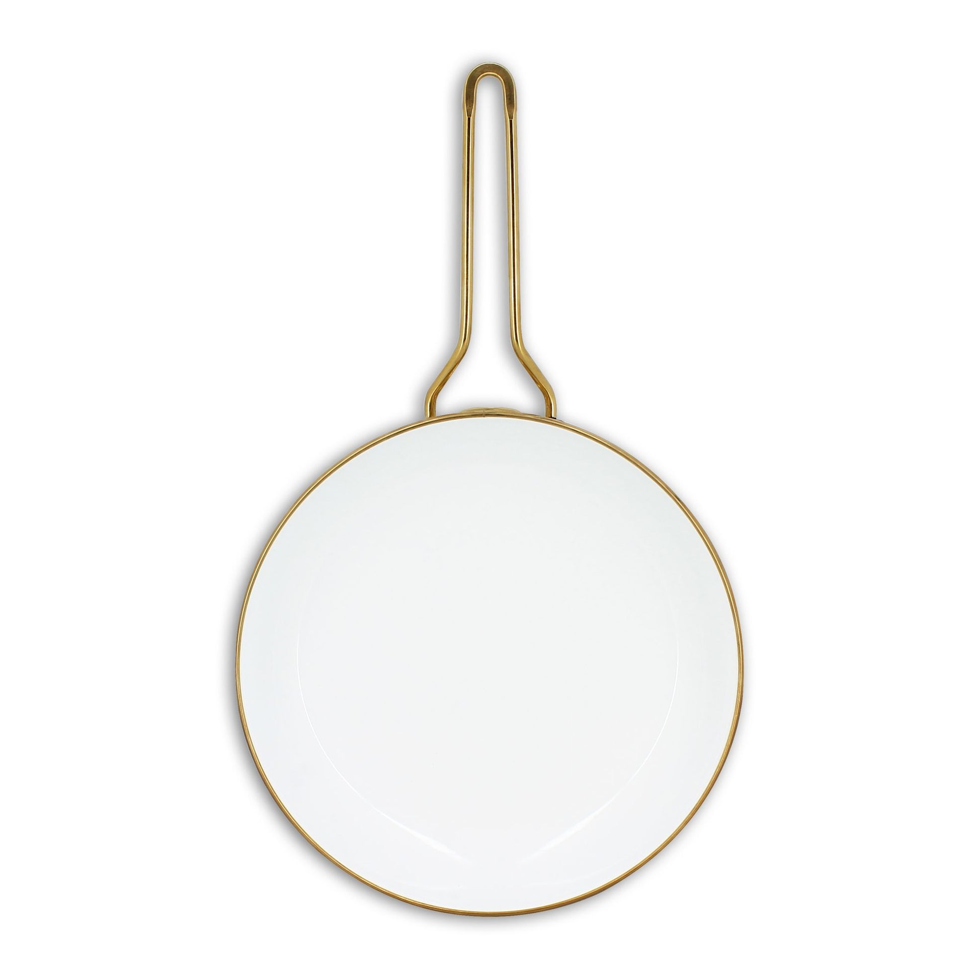 Poêle Daisy 28cm en acier émaillé blanc avec bordure dorée, vue de dessus sur fond blanc
