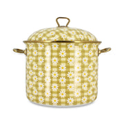 Marmite Daisy 24cm en acier émaillé Menastyl, motif à carreaux verts et marguerites blanches avec couvercle