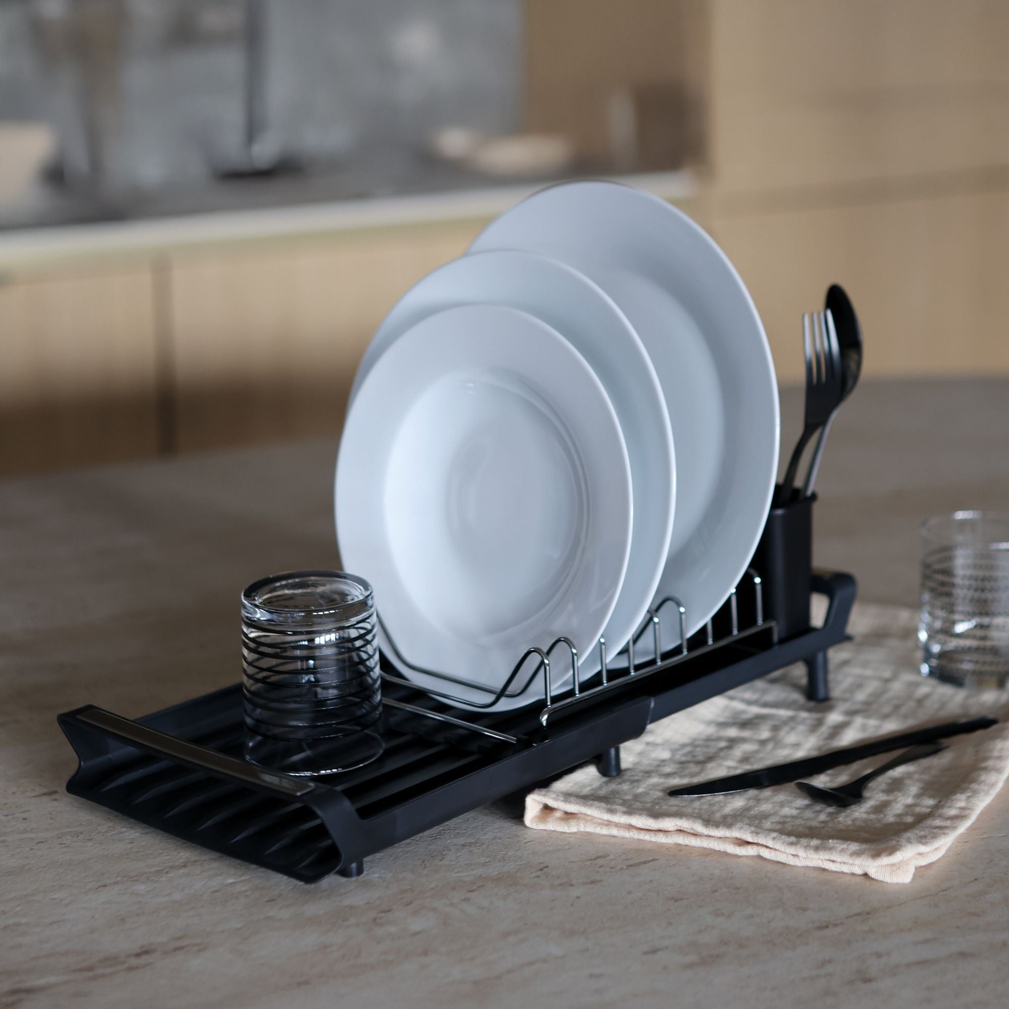 Égouttoir à Vaisselle Extensible Polypropylène Noir 28×20 cm