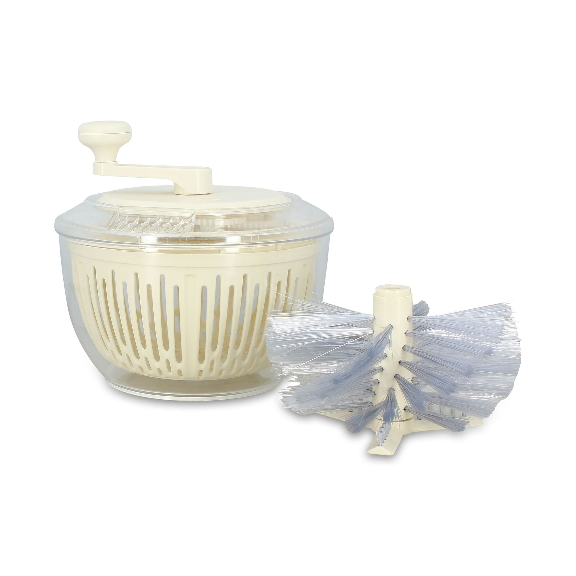 Essoreuse 2 en 1 en polypropylène blanc avec panier intérieur et brosse de nettoyage démontée