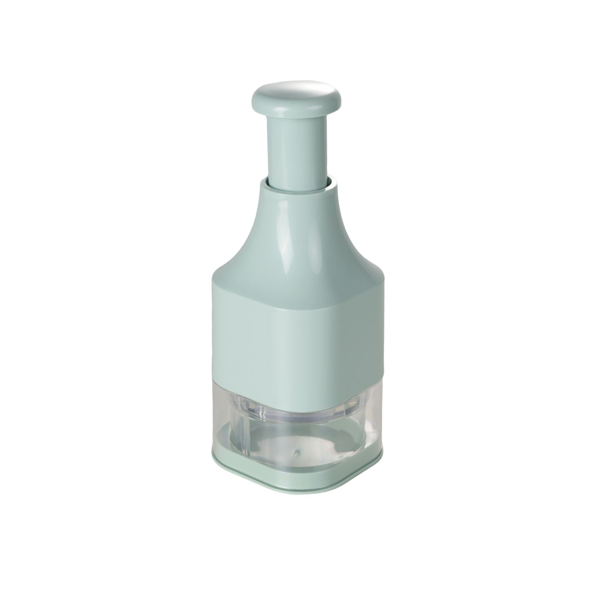 Hachoir à ail Menastyl en polypropylène vert menthe avec chambre transparente, vue de face sur fond blanc
