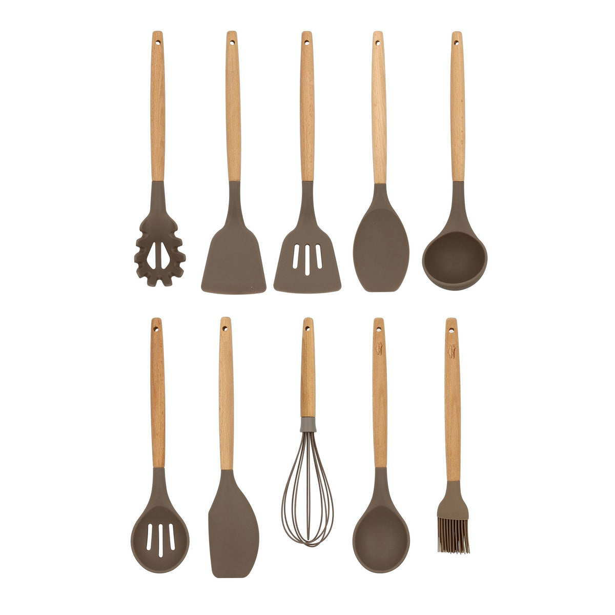 Set of 10 Eliott silicone utensils with wooden handle