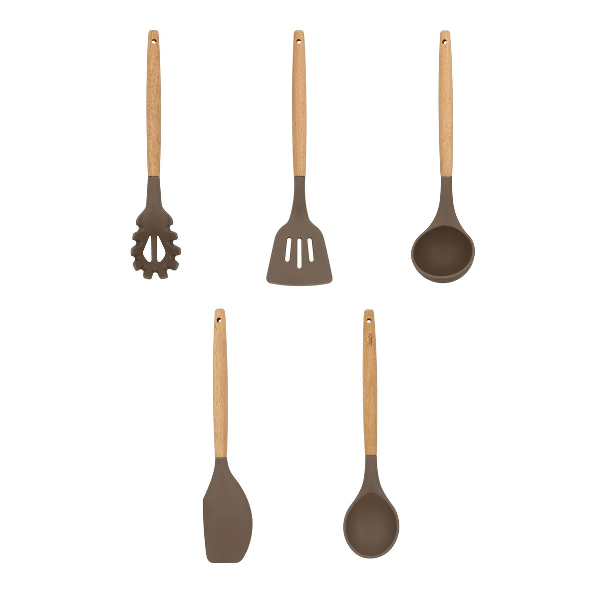 Set of 5 Eliott silicone utensils with wooden handle