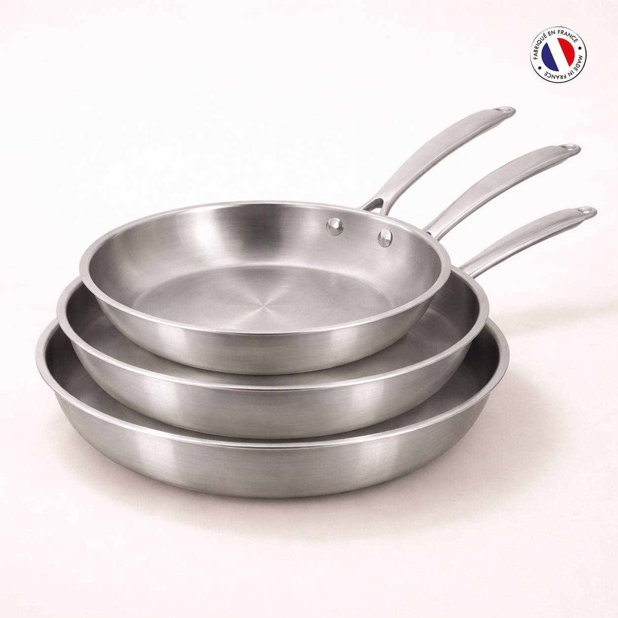 Set de 3 poêles Triply en acier inoxydable triple couche 20/24/28 cm 🇫🇷