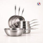 Set de 7 pièces Triply Menastyl en acier inoxydable triple couche, batterie complète avec poêles, casseroles et wok