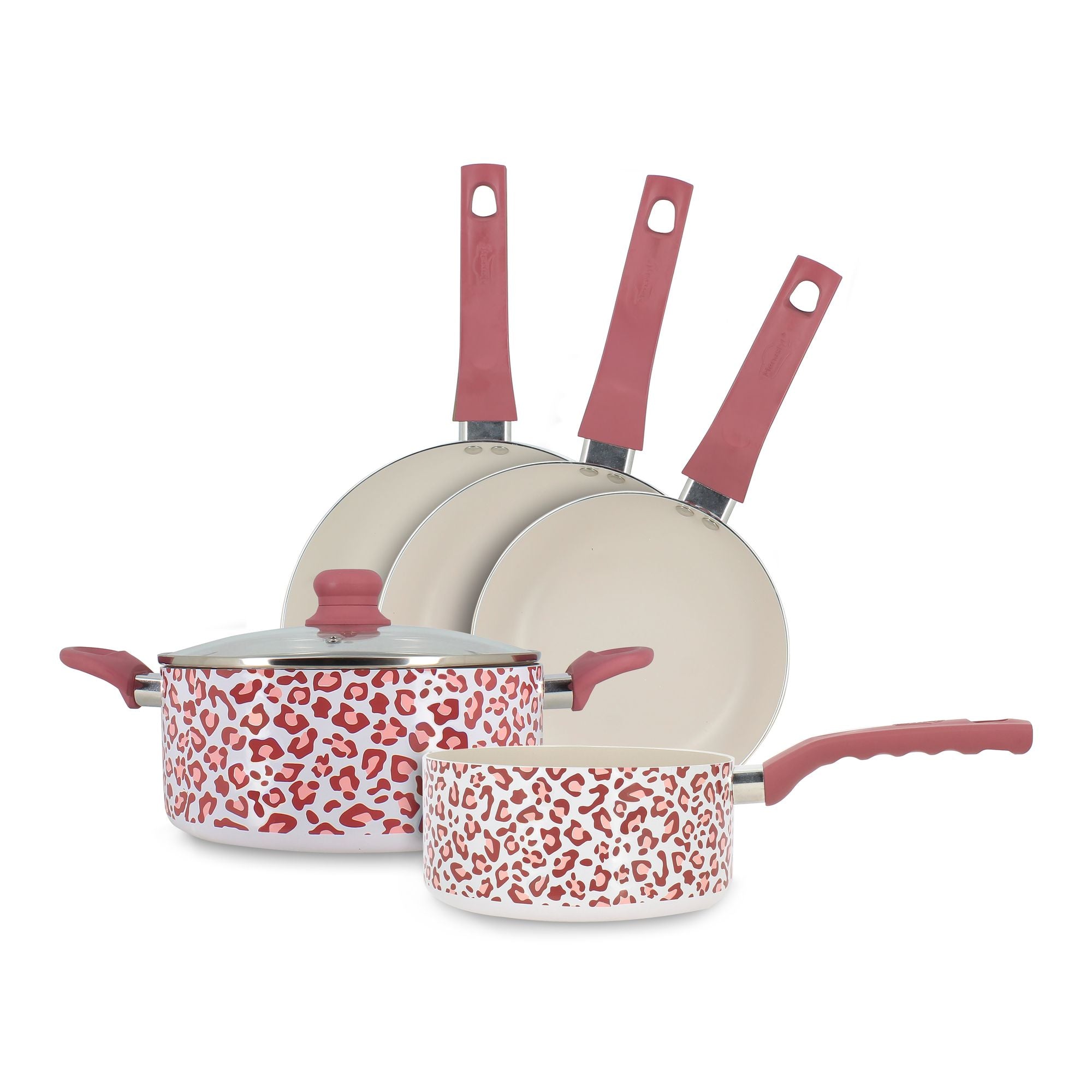 Leopard 5-piece set in pink induction aluminum – Menastyl