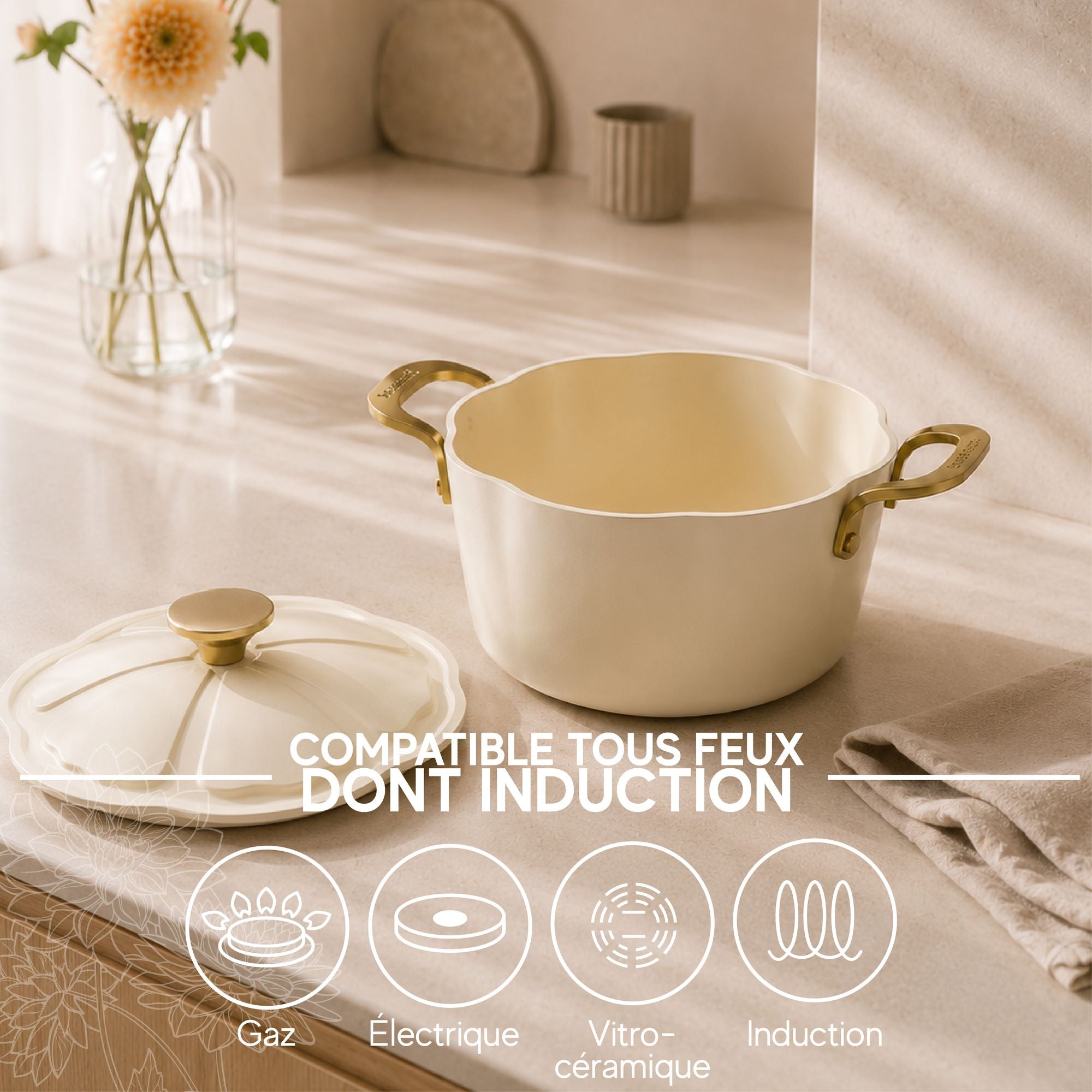 Dahlia 20 cm pan in beige recycled aluminum