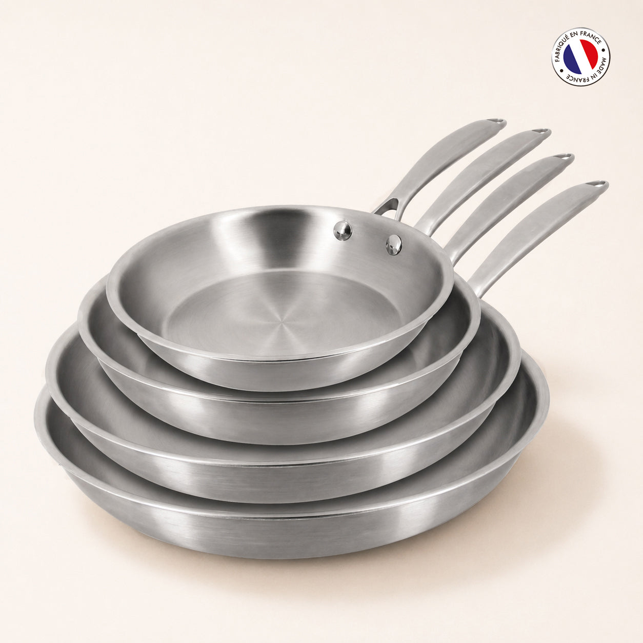 Set de 4 poêles Triply en acier inoxydable triple couche 20/24/28/32 cm 🇫🇷