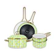 Set de 5 pièces Vichy Citron en acier émaillé