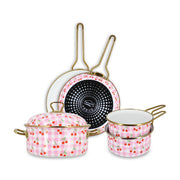 Set de 5 pièces Vichy Cerise en acier émaillé