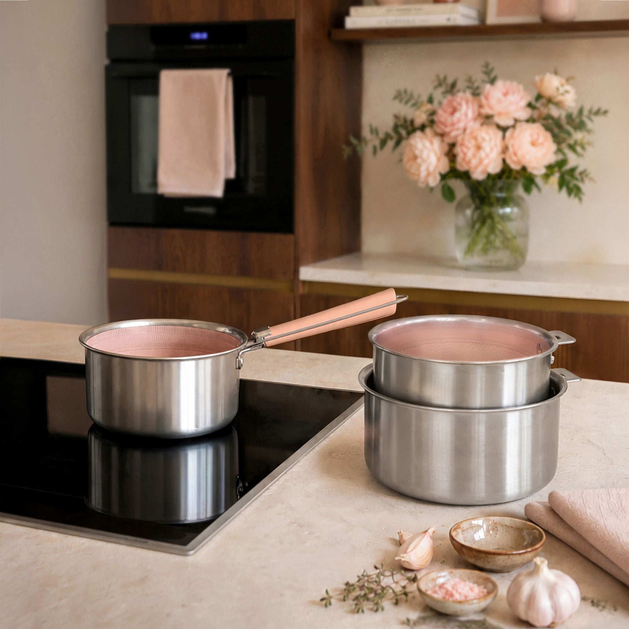 Lot de 3 casseroles Aglaé en acier inoxydable