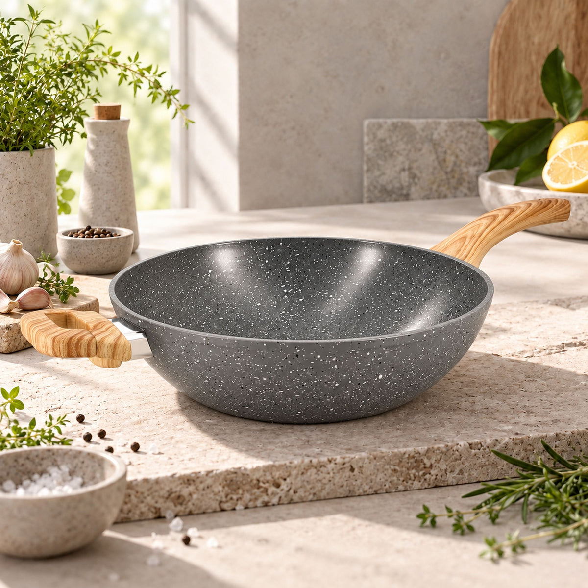 Wok Cannelle en aluminium forgé 28 cm