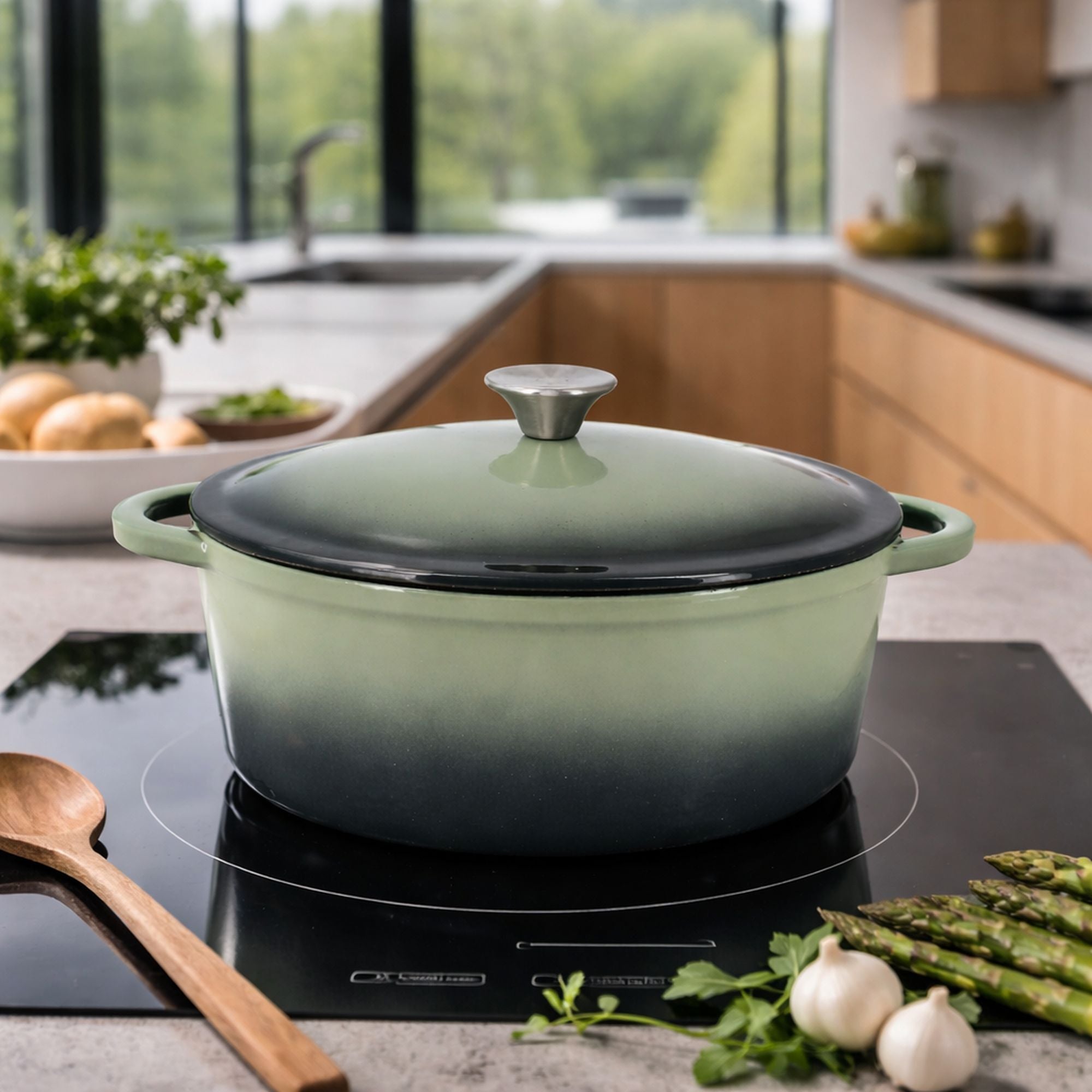 Cocotte en fonte ovale 4L Volcano - 28cm - Verte