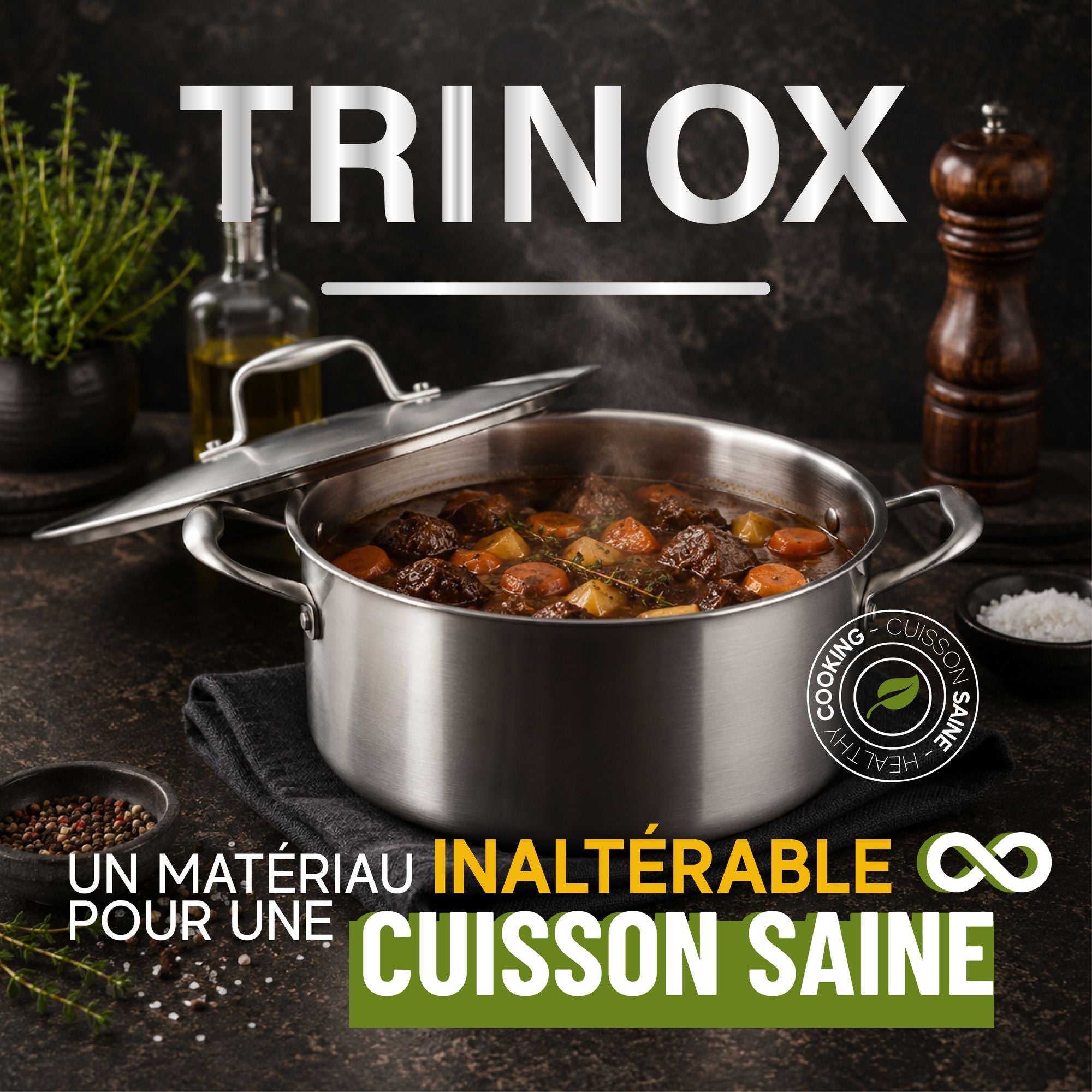 Faitout Trinox Ø24 cm avec Couvercle en acier inoxydable triple couche