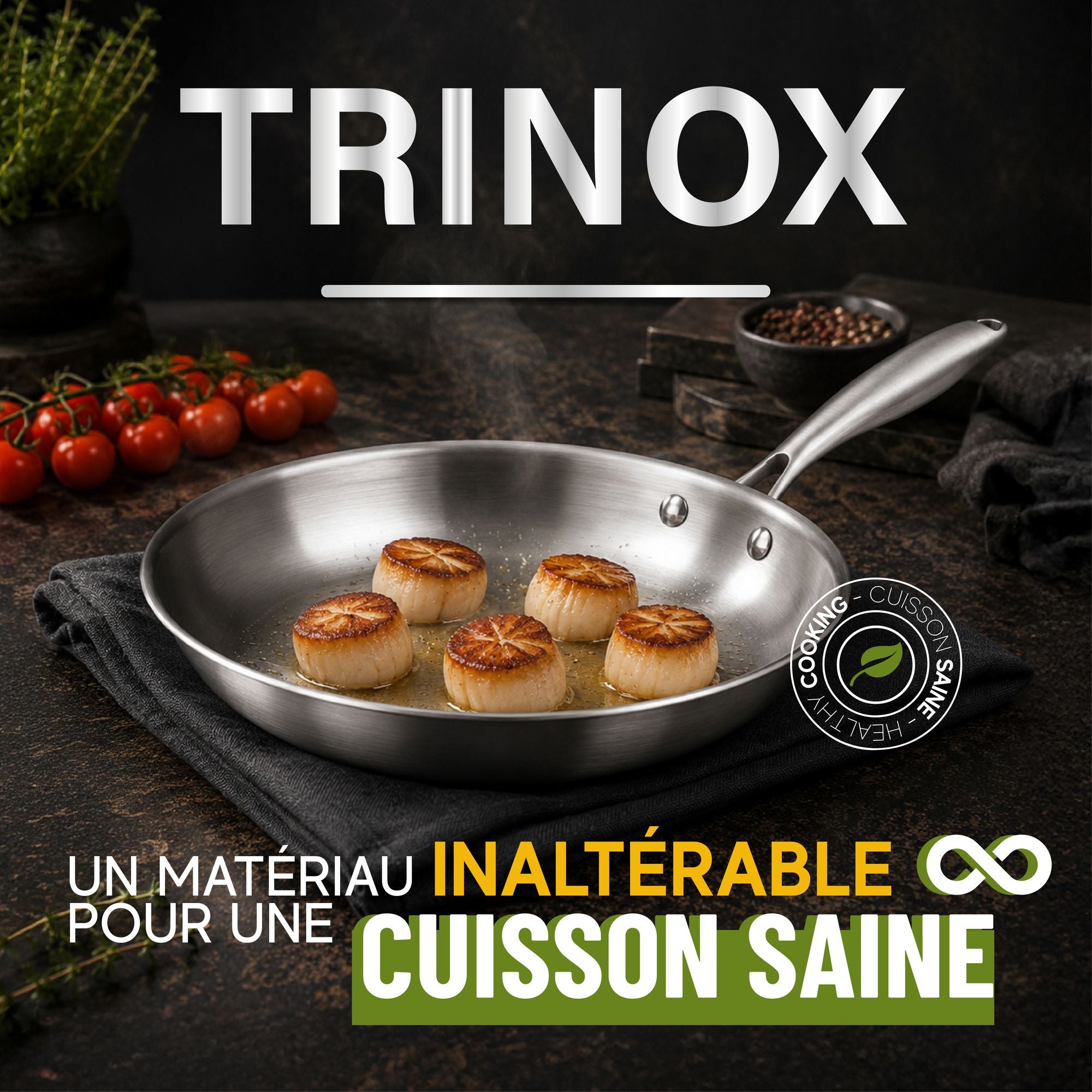 Set de 2 Poêles Trinox en acier inoxydable triple couche