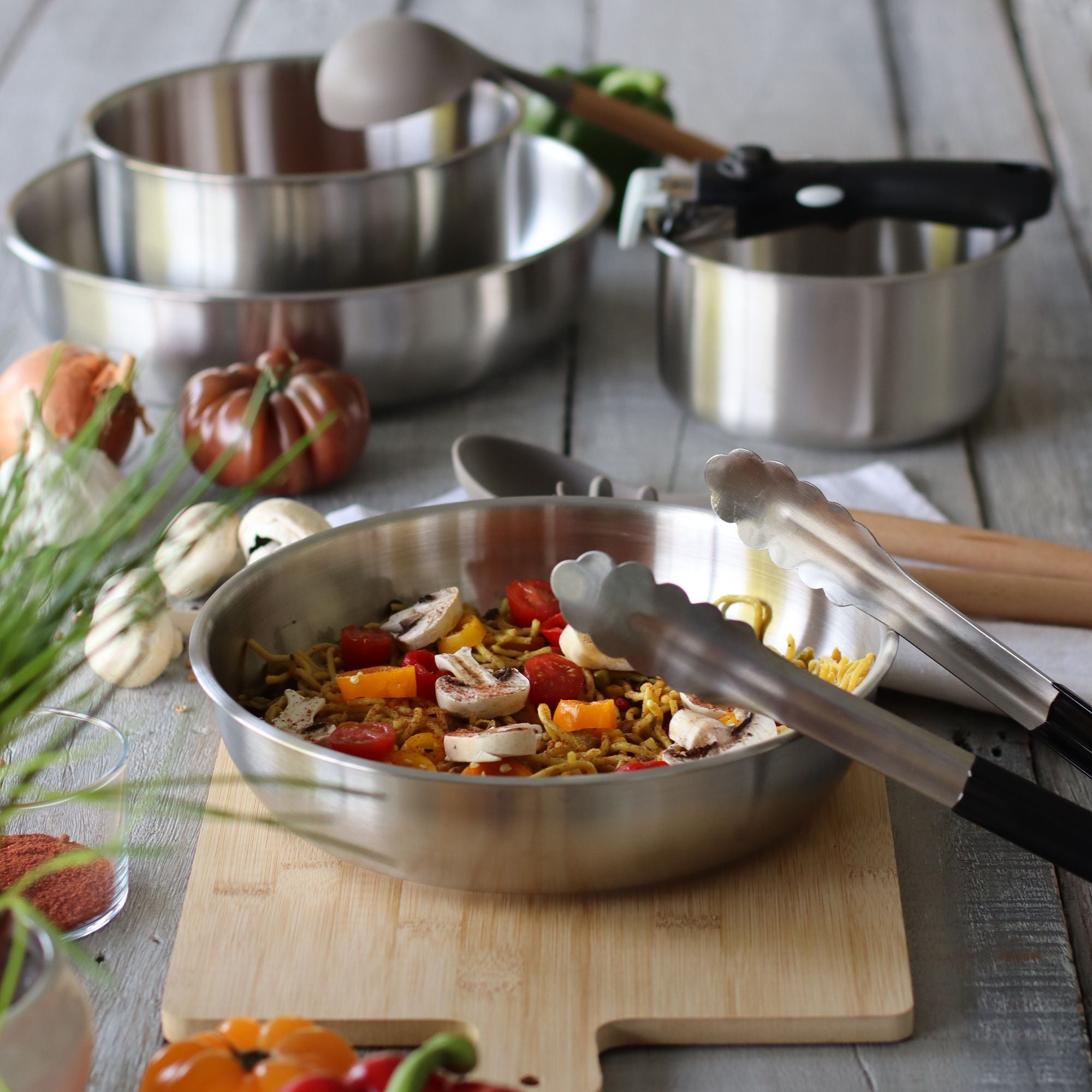 Lot de 3 Poêles Iris Inox 20/24/28 cm avec Poignée Amovible