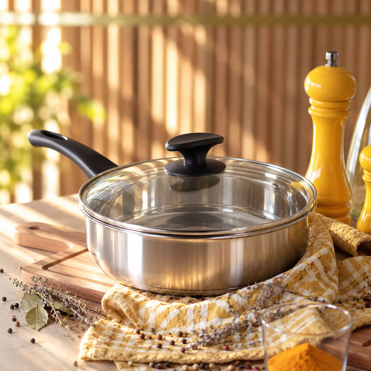 First 24 cm stainless steel sauté pan with lid
