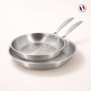 Set de 2 poêles Triply Menastyl 24 et 28 cm en acier inoxydable triple couche, fabrication française