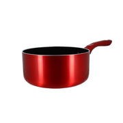 Casserole Cerise 20 cm en aluminium rouge métallique Menastyl avec poignée bakélite, vue de trois-quarts