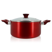 Faitout Cerise 24 cm Menastyl en aluminium rouge métallique avec couvercle en verre et poignées bakélite assorties