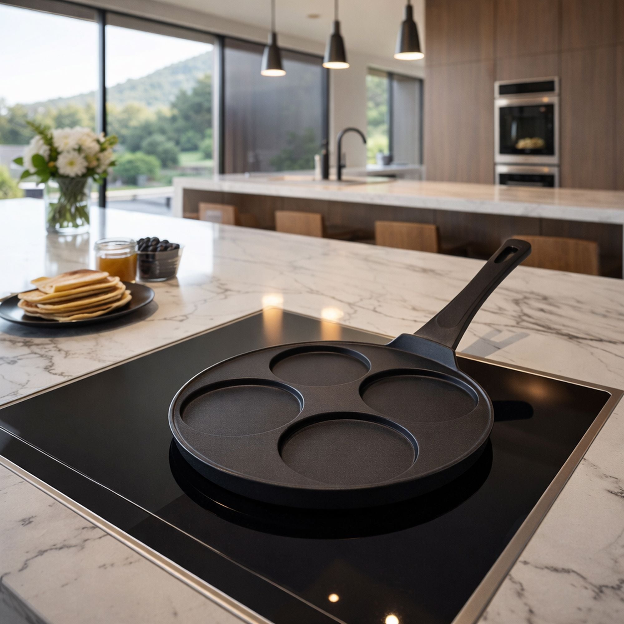 Poêle à pancake en forme de cœur 26cm en aluminium 4 trous