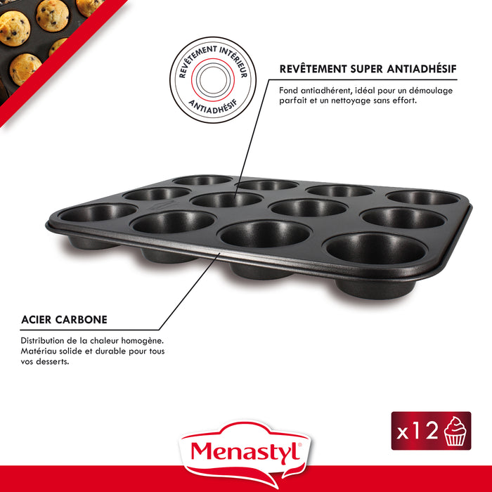 Moule à 12 muffins Amandine en acier carbone