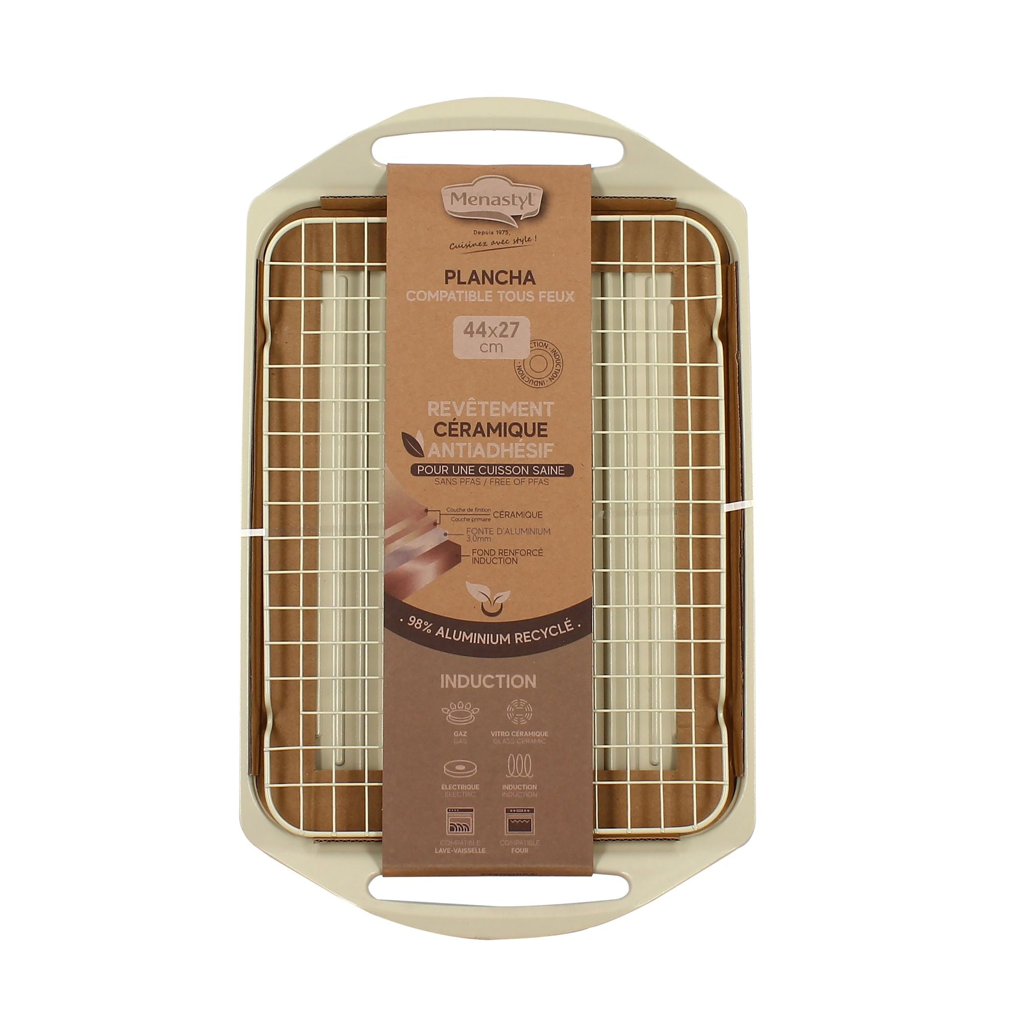 Plaque de cuisson Pure en fonte d'aluminium crème compatible induction 44x27cm