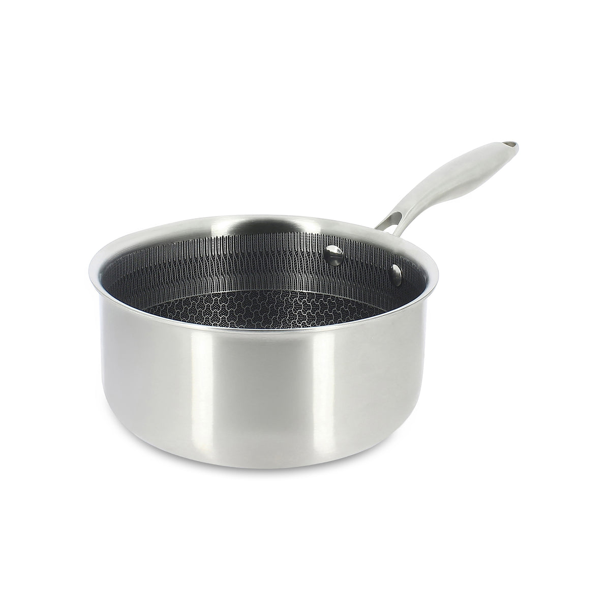Casserole Trinox 18cm en acier inoxydable avec revêtement antiadhésif Menastyl, vue trois-quarts