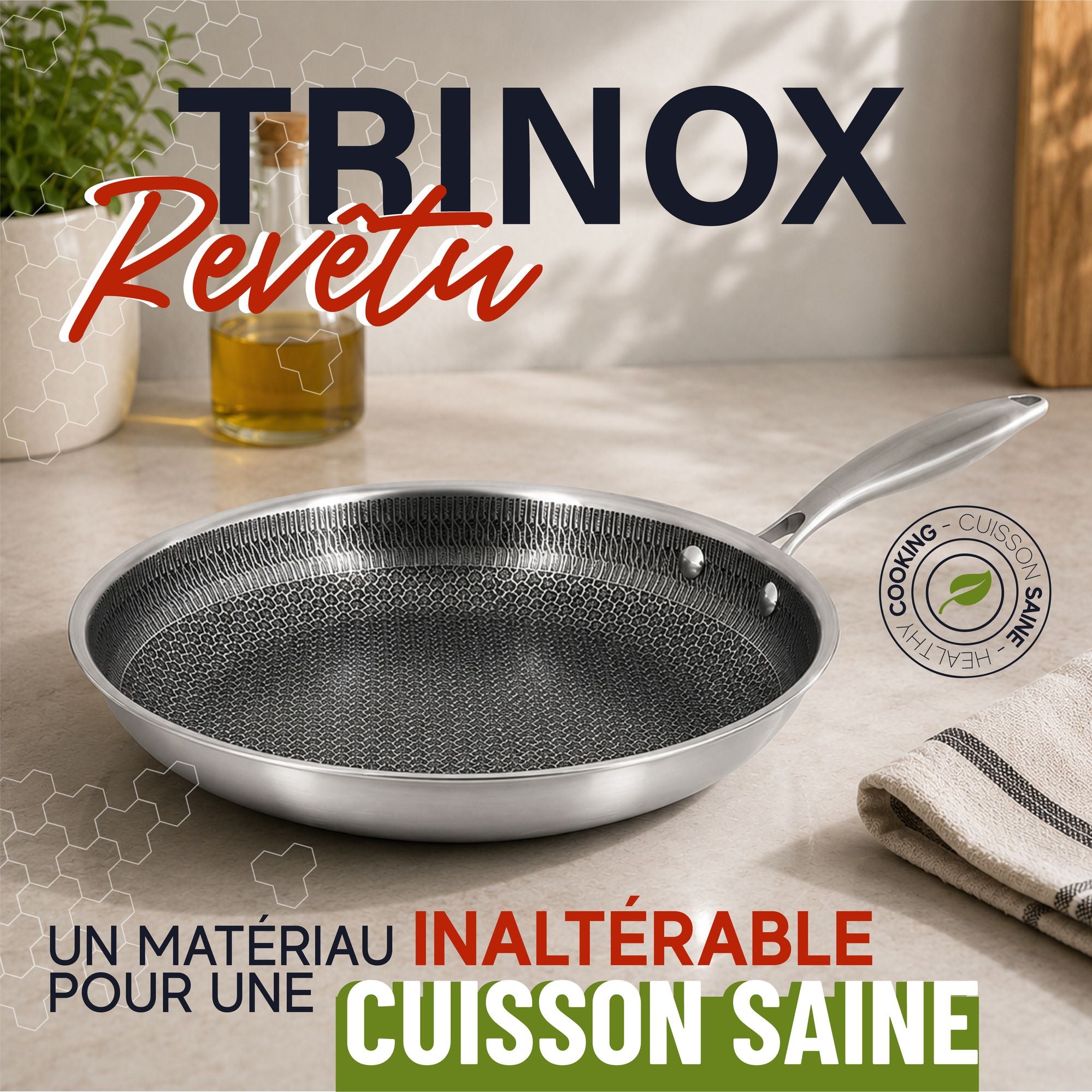 Poêle Trinox Ø30 cm en acier inoxydable avec revêtement antiadhésif sans PFAS