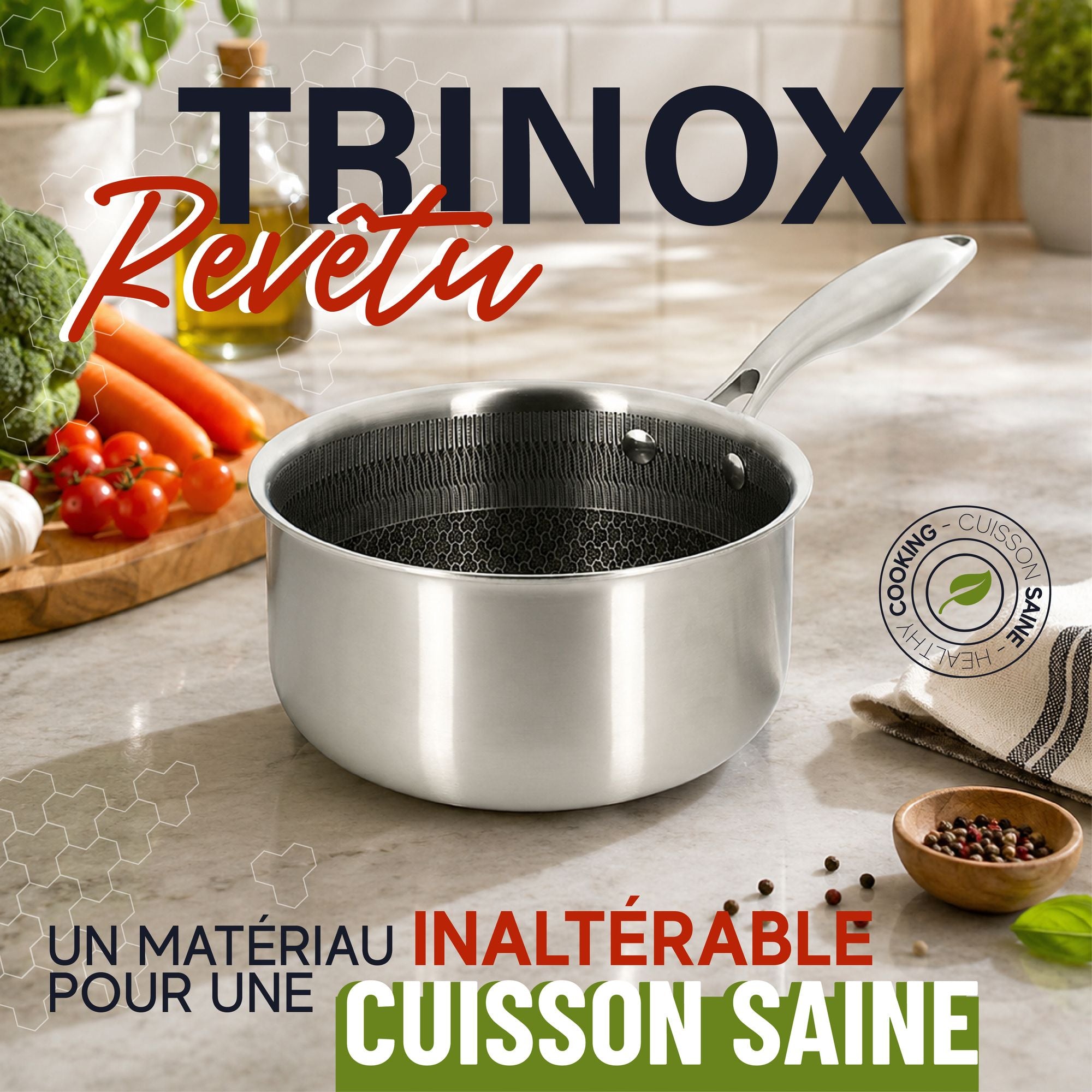 Casserole Trinox Ø16 cm en acier inoxydable avec revêtement antiadhésif sans PFAS