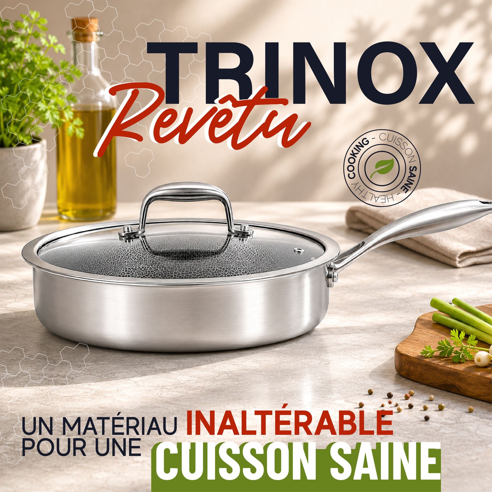 Sauteuse Trinox Ø24 cm en acier inoxydable revêtu