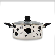 Faitout vache 24cm Menastyl en aluminium motif noir et blanc avec couvercle en verre et poignées noires