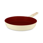Poêle Cerise 28cm en aluminium Menastyl, extérieur beige et intérieur antiadhésif bordeaux avec manche décoré