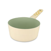 Casserole Citron 18 cm en aluminium Menastyl, finition beige crème avec motifs citrons sur le manche, intérieur vert sauge