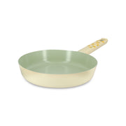 Poêle Citron 20cm en aluminium Menastyl, intérieur vert pastel, extérieur beige, manche décoré motifs citrons