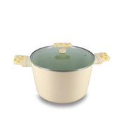 Faitout Citron 24cm Menastyl en aluminium beige avec couvercle en verre et motifs citrons sur les poignées