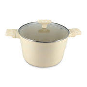Faitout Marguerite 24cm en aluminium beige avec couvercle verre et motifs floraux Menastyl