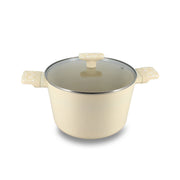 Faitout Marguerite 24cm en aluminium couleur crème avec couvercle en verre et poignées décoratives Menastyl