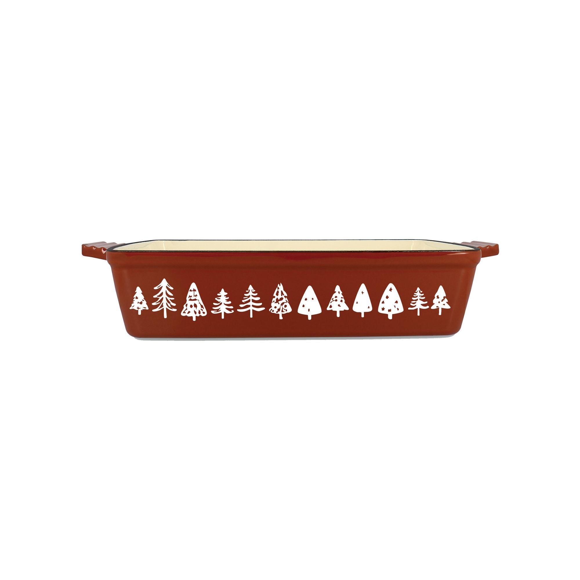 Plat à four montagne 39.5x23.5cm en fonte brique avec décor