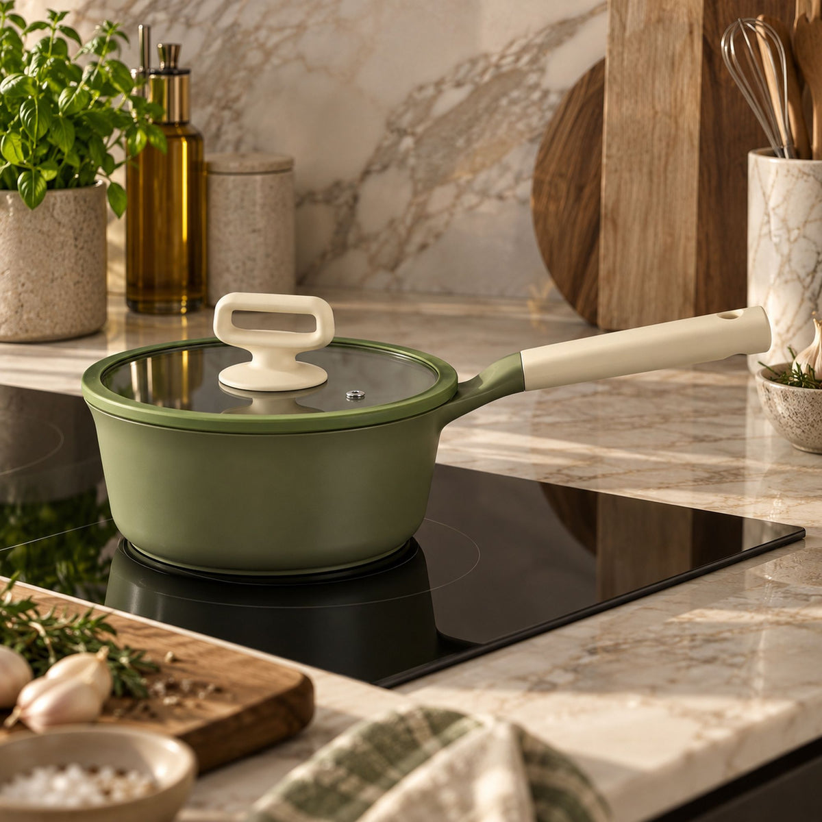 Casserole Anna 16cm en fonte aluminium vert avec couvercle