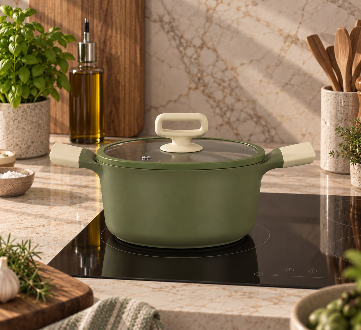 Faitout Anna 24cm en fonte aluminium vert