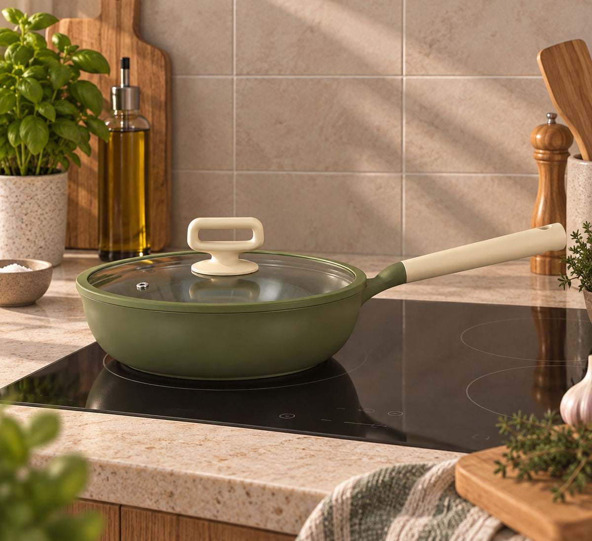 Sauteuse Anna 28cm en fonte aluminium vert