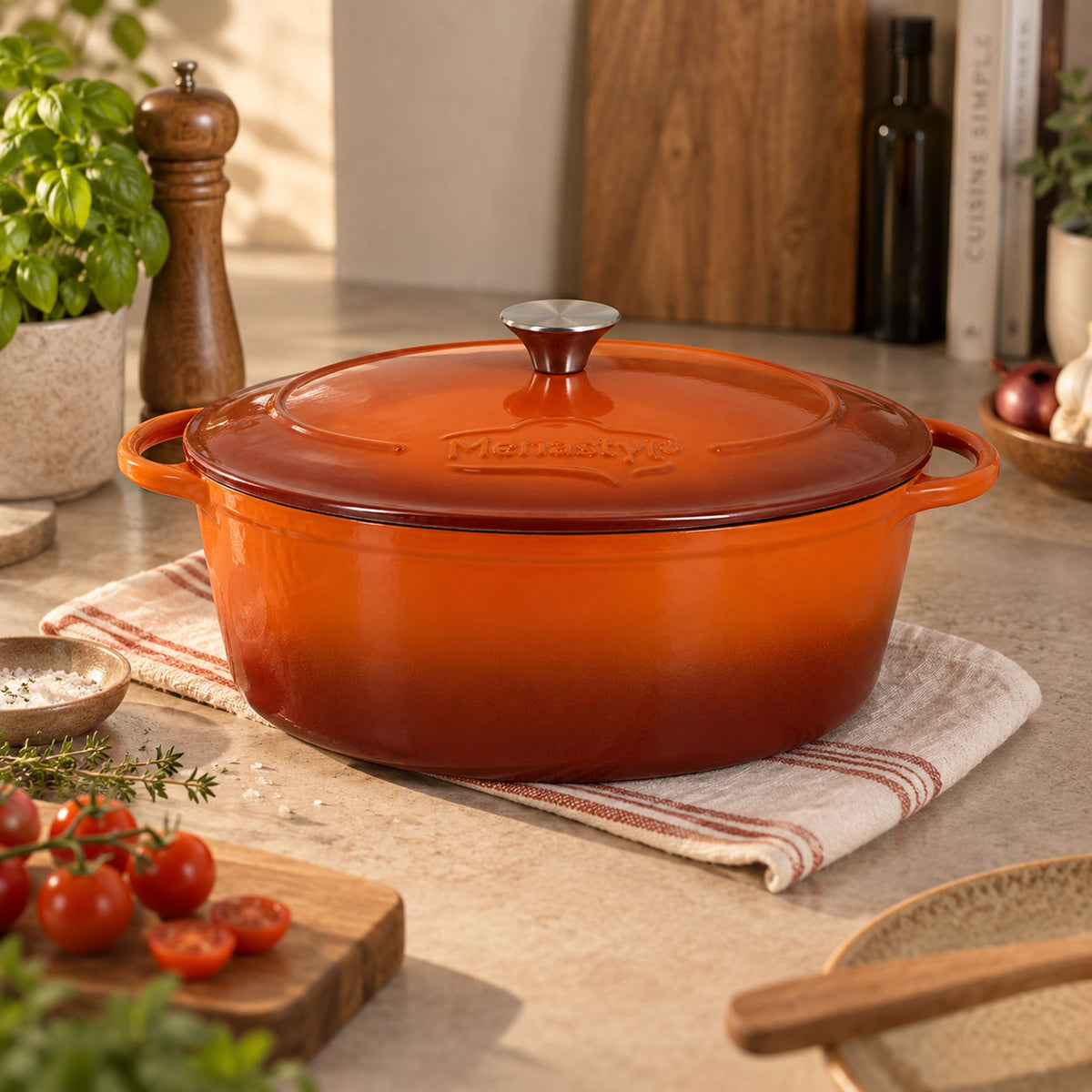 Oval Mountain casserole dish, 4 liters, enameled cast iron, brick