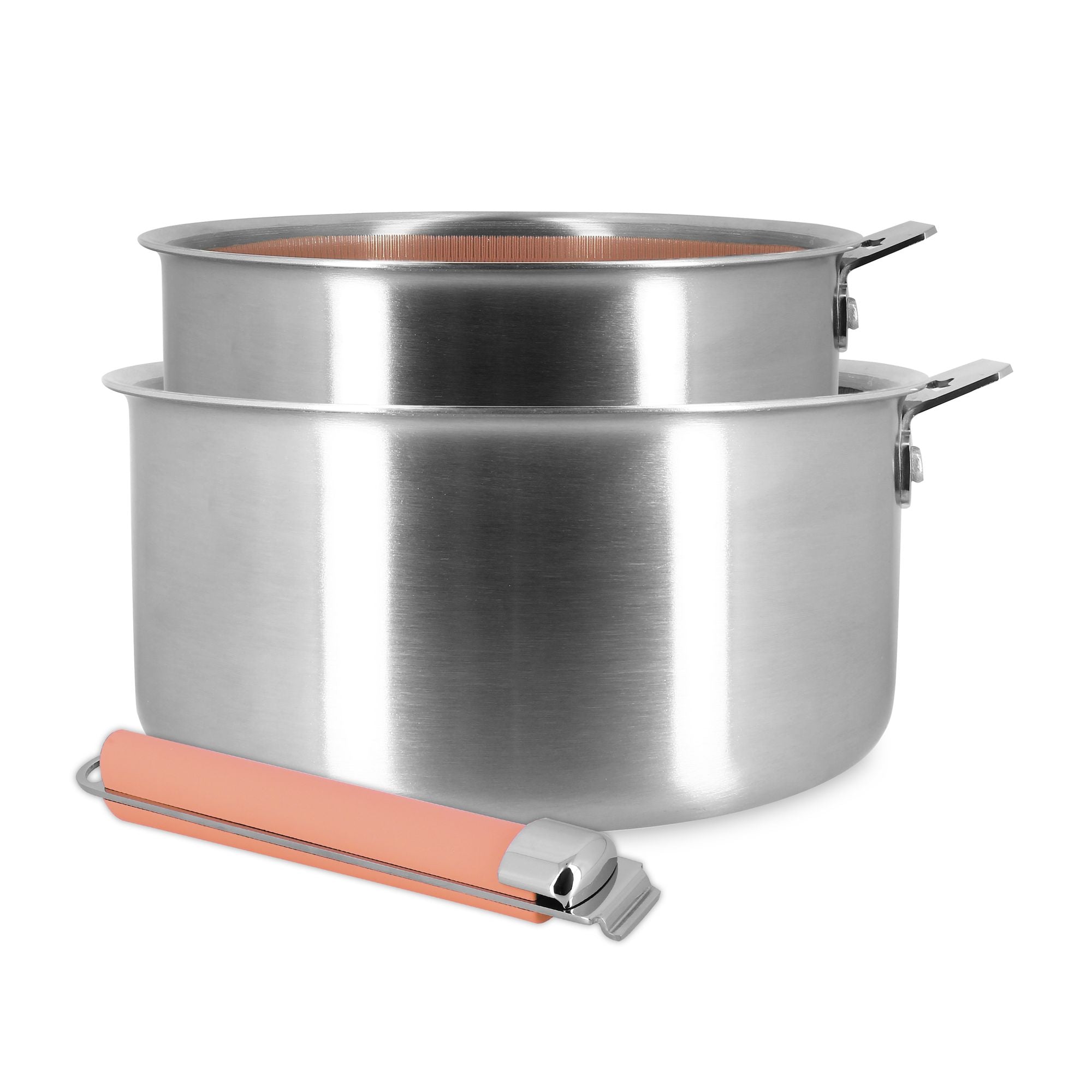 Lot de 2 casseroles Aglaé 16/20cm en acier inoxydable amovible avec poignée